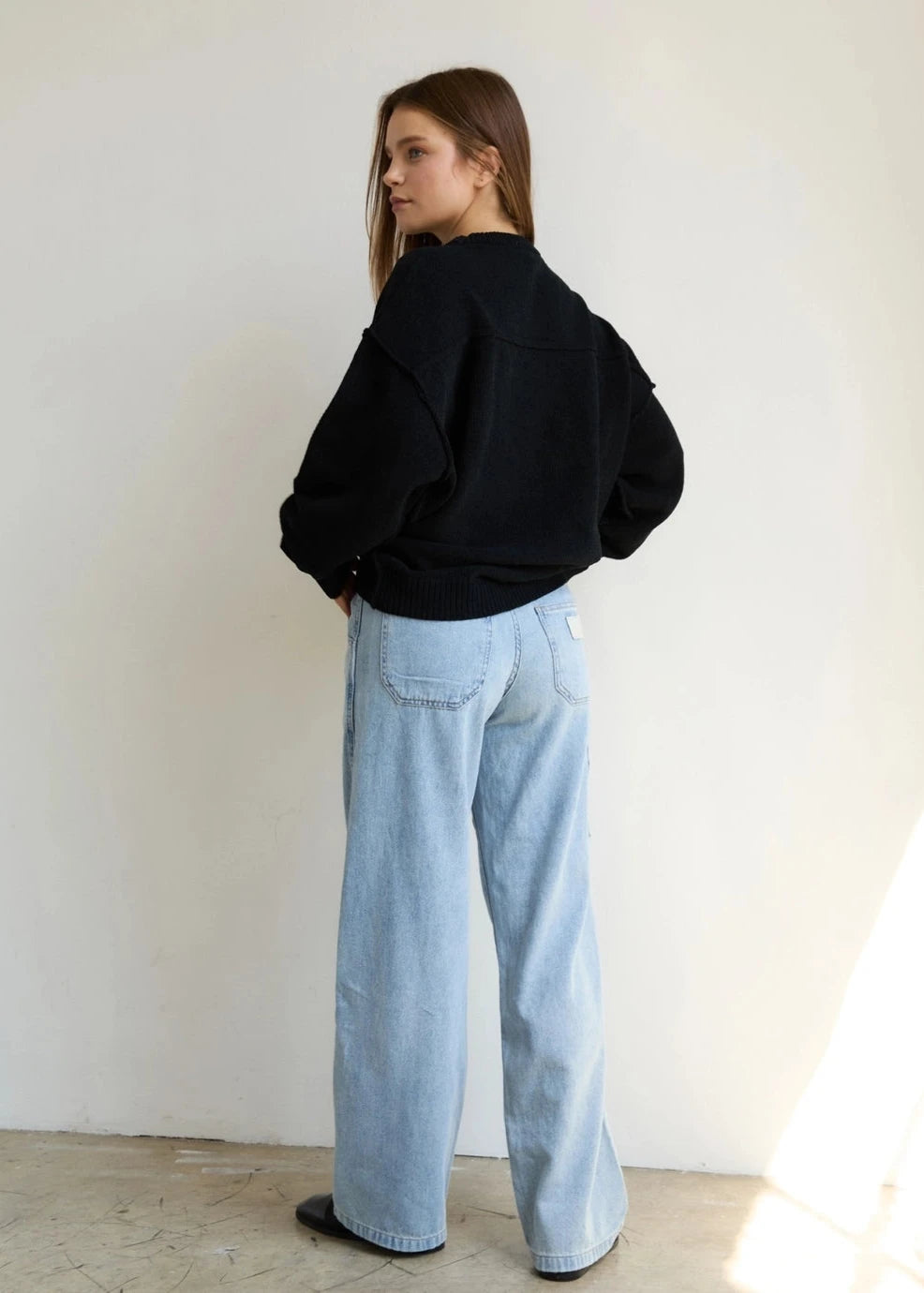 The Blank Lab Drop Shoulder Chenille Sweater in Black