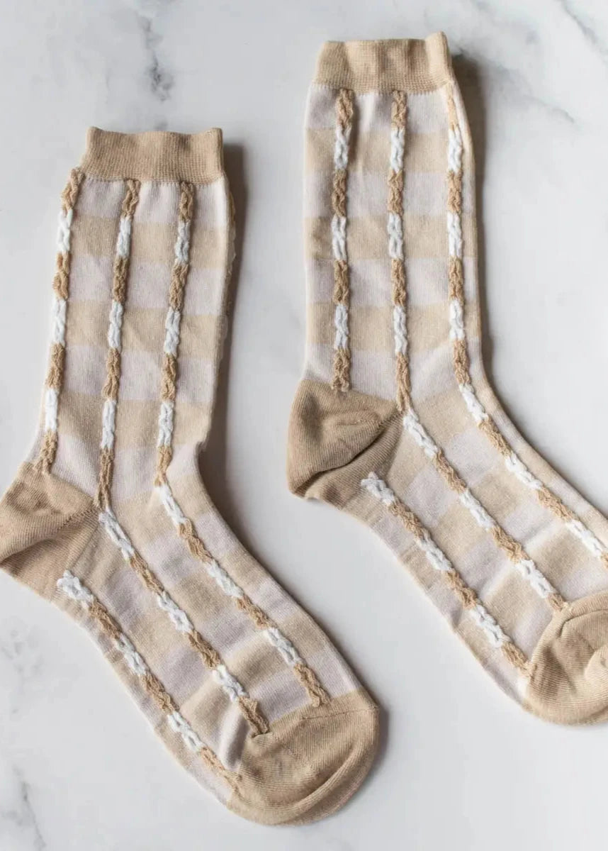 Vintage Checkerboard Socks in Oatmeal