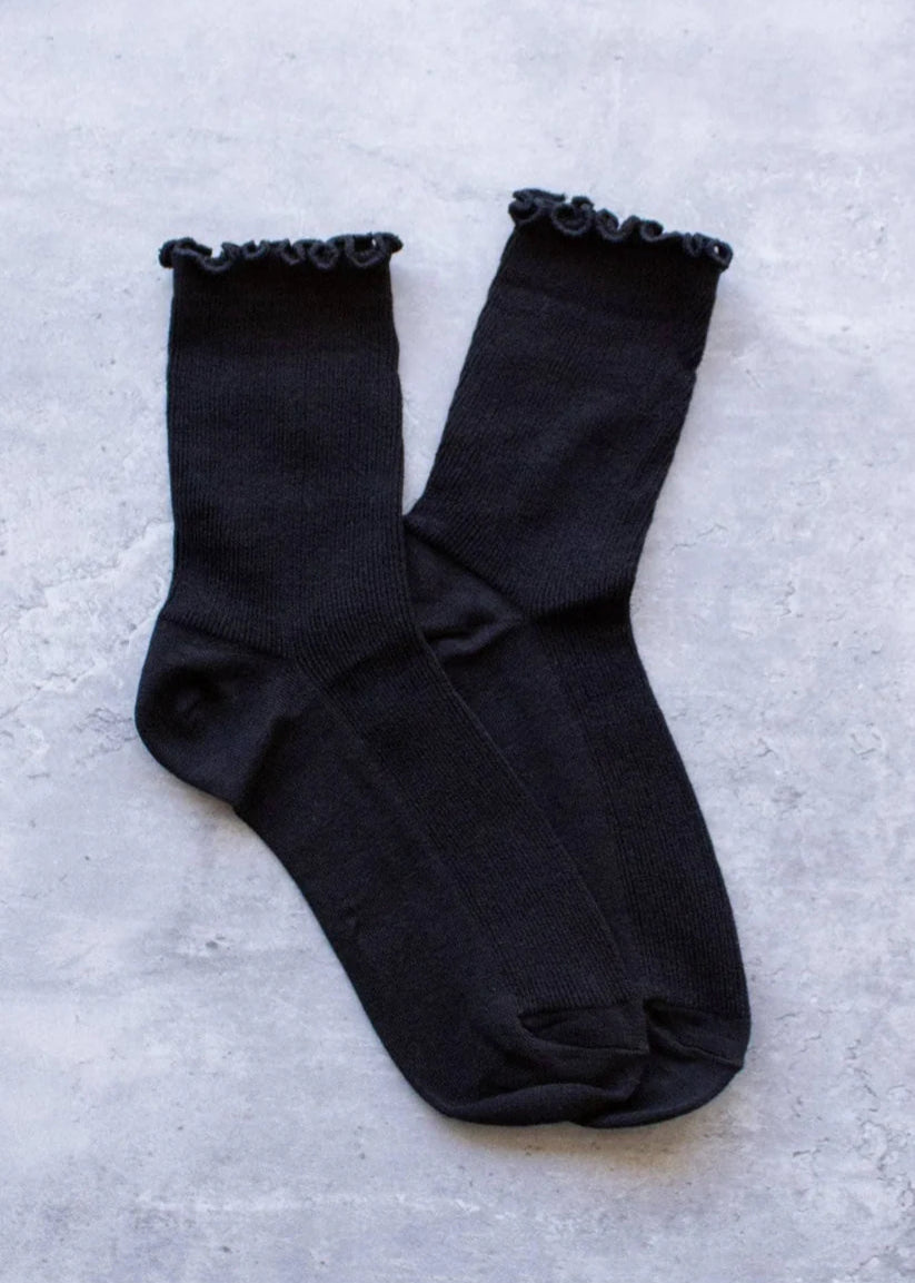 Wren Ruffle Socks in Black