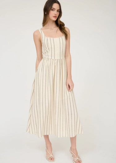 Gina Stripe &amp; Lace Trim Midi Dress