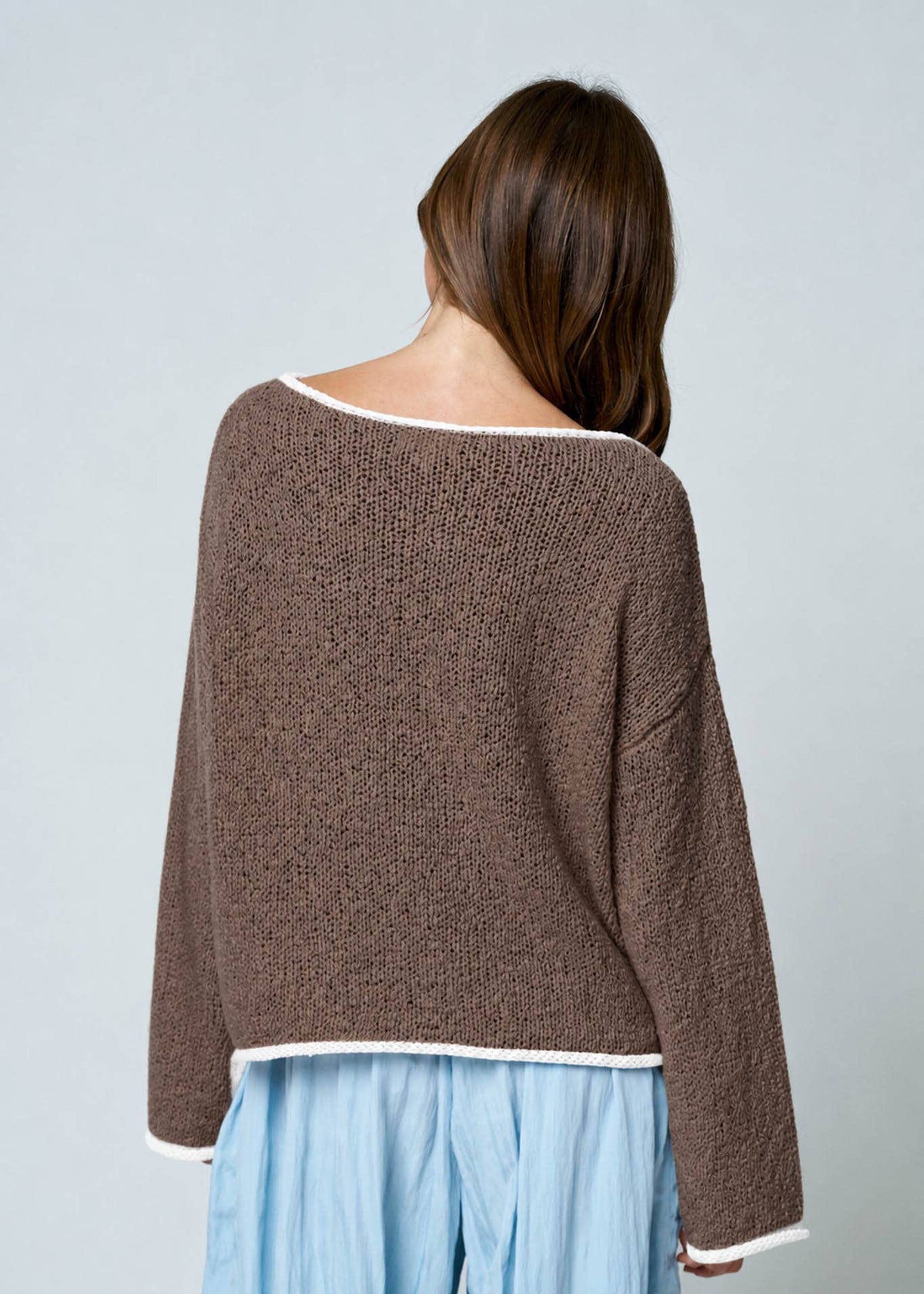 Maddy Boat Neck Knit Sweater in Mocha
