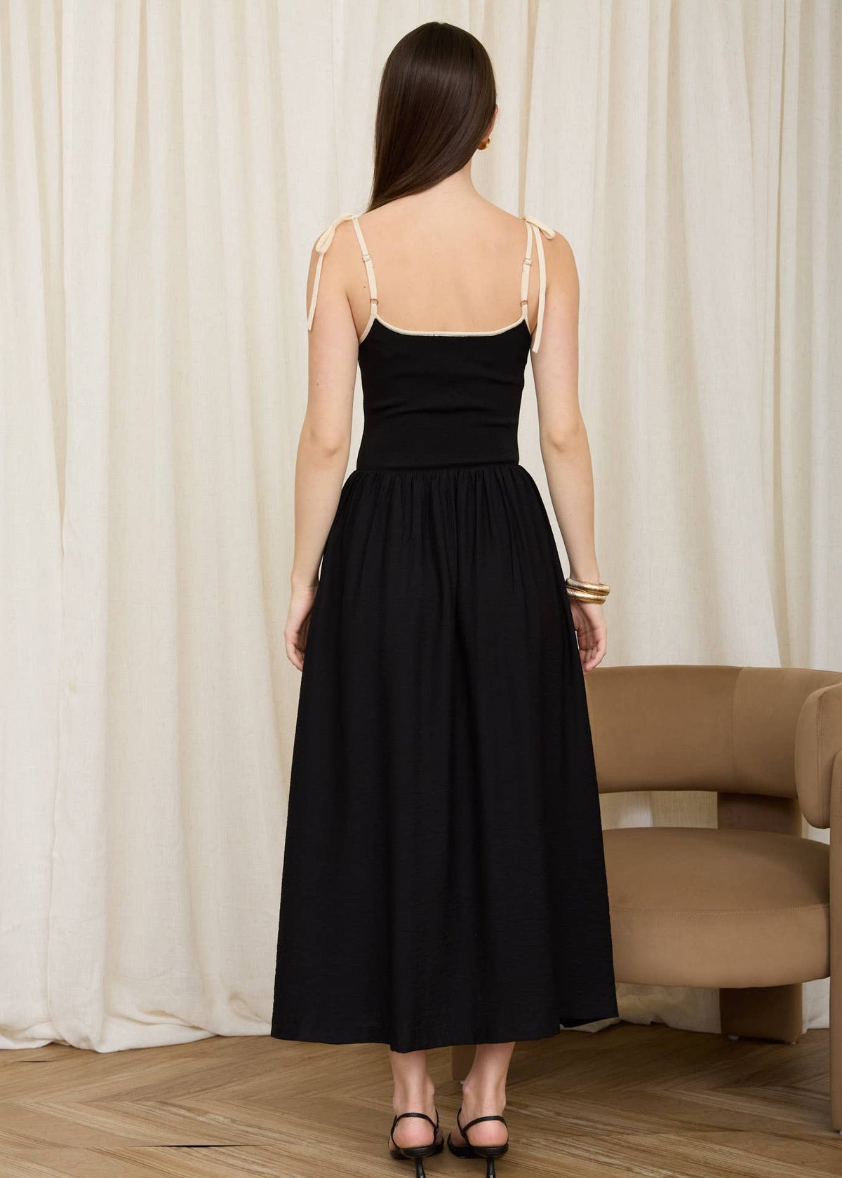 Lindsey Contrast Spaghetti Midi Dress