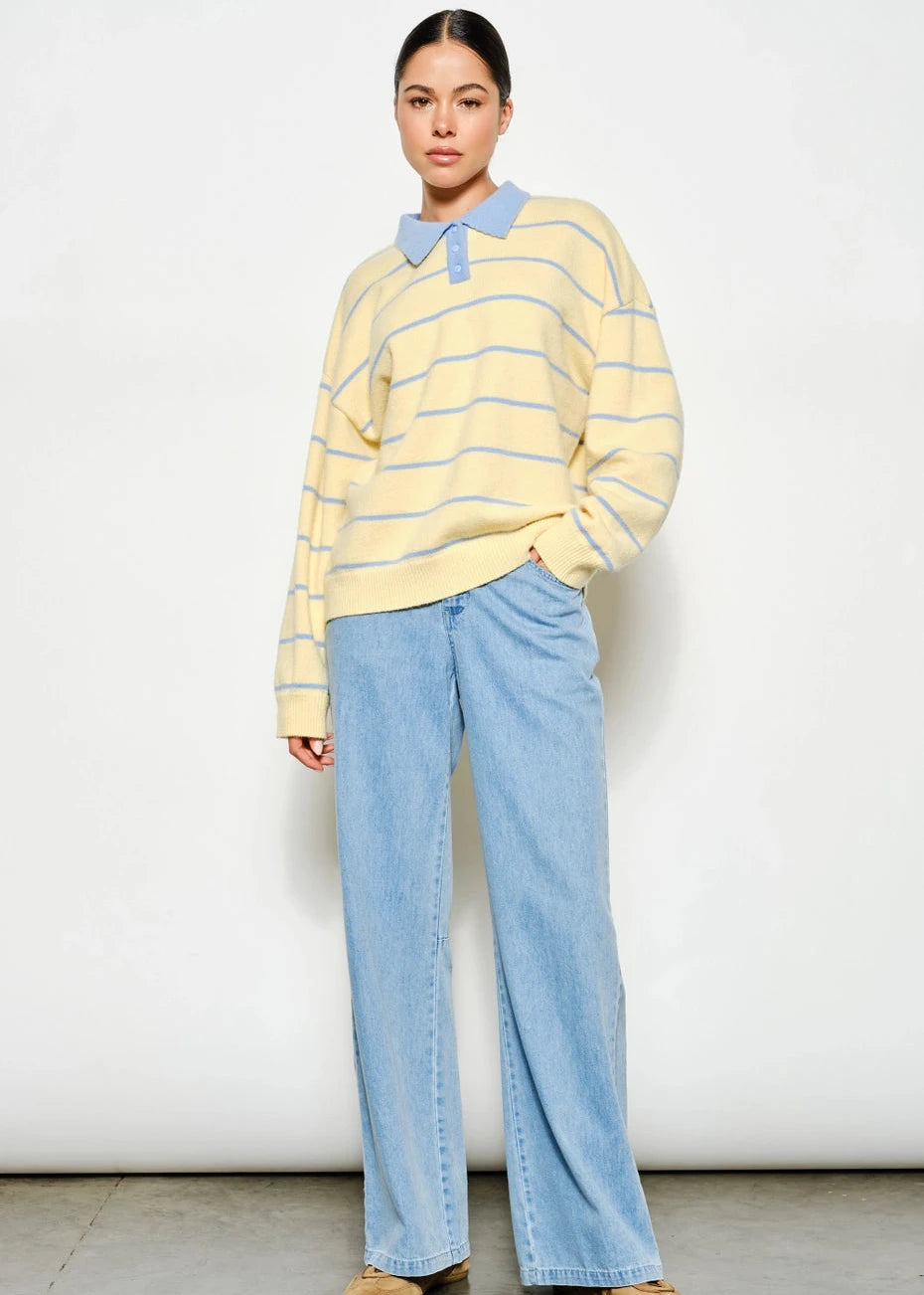 Joanna Striped Rugby Sweater in Butter Yellow & Light Blue
