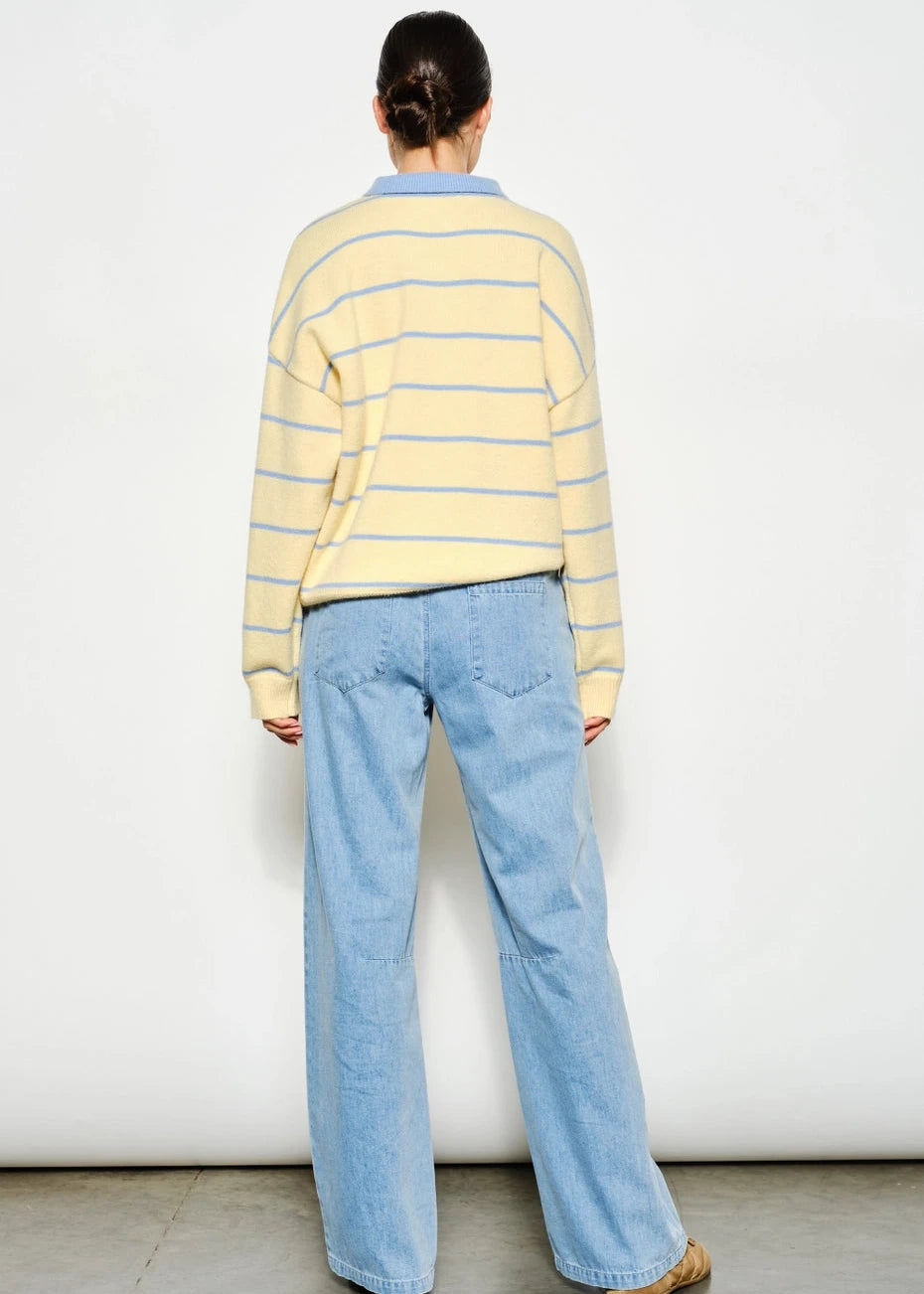 Joanna Striped Rugby Sweater in Butter Yellow & Light Blue