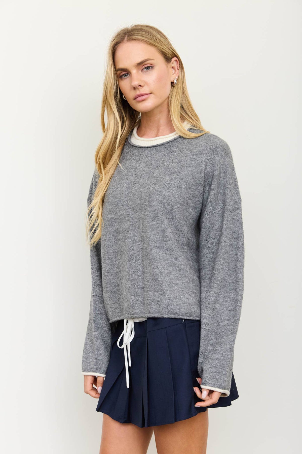 Clare Contrast Rolled Edge Cozy Sweater- Multiple Colors