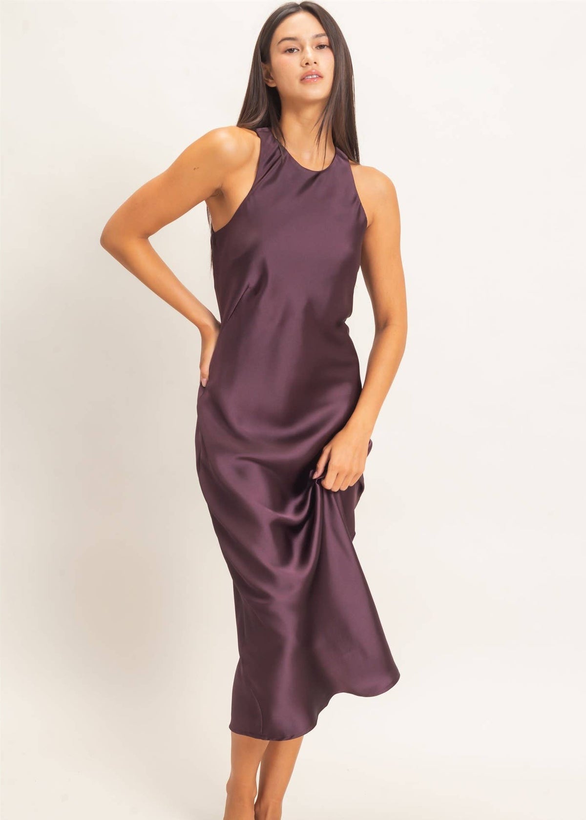 Stassi Sleeveless Satin Midi Dress