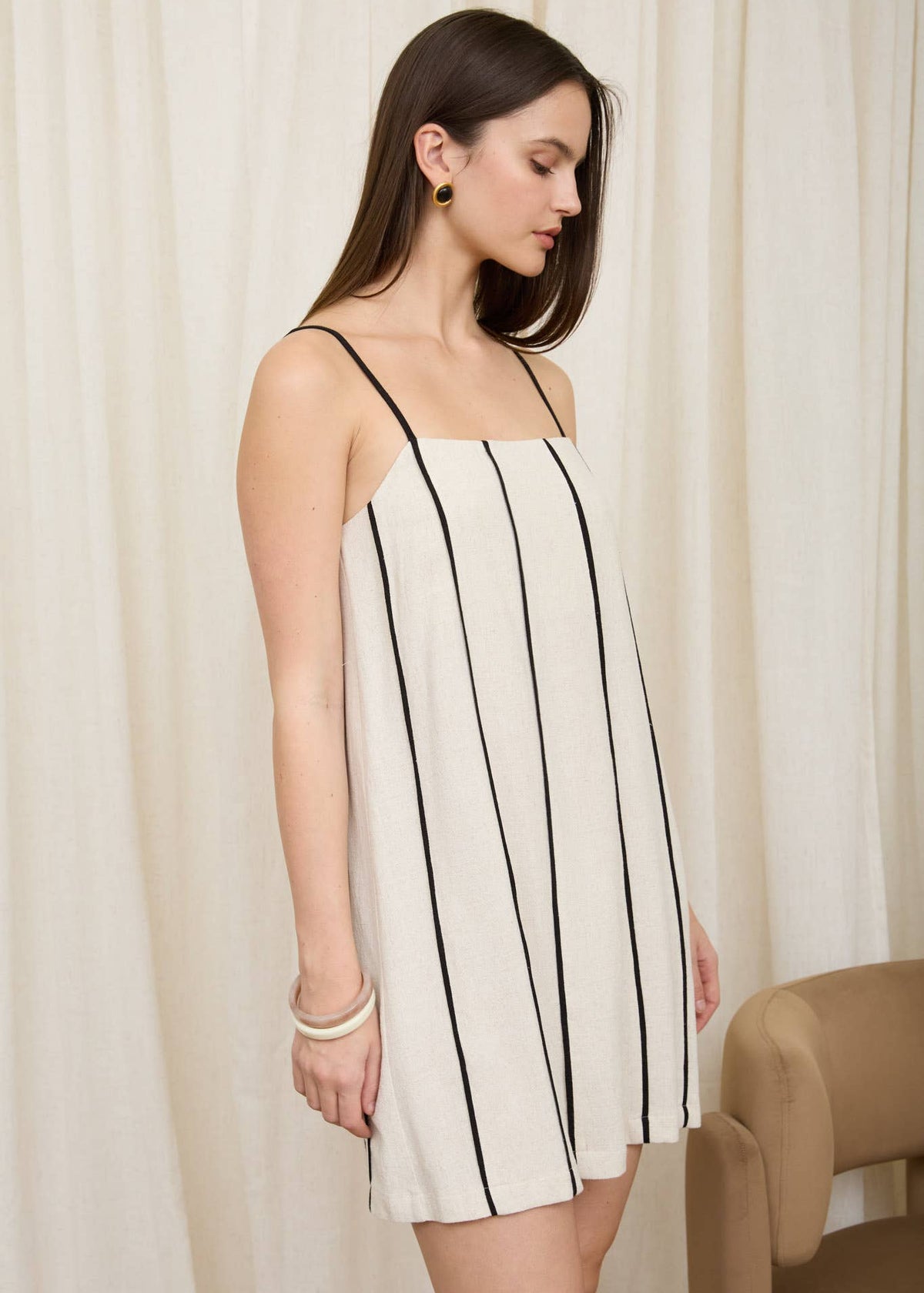 Cora Striped Ivory & Black Mini Dress