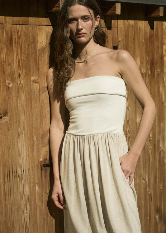 Heather Strapless Fold Over Midi Dress