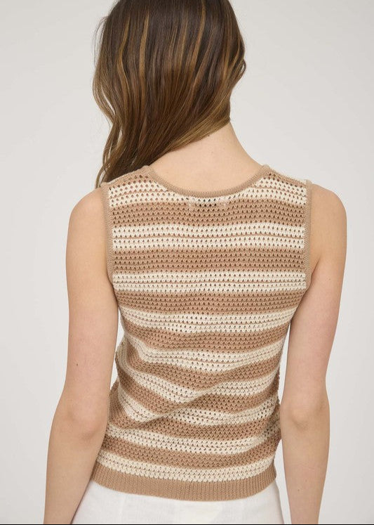 Mia Tie Front Crochet Tank in Tan