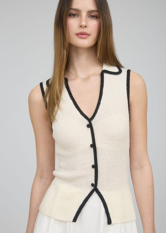 Luna Collared Button Down Knit Top
