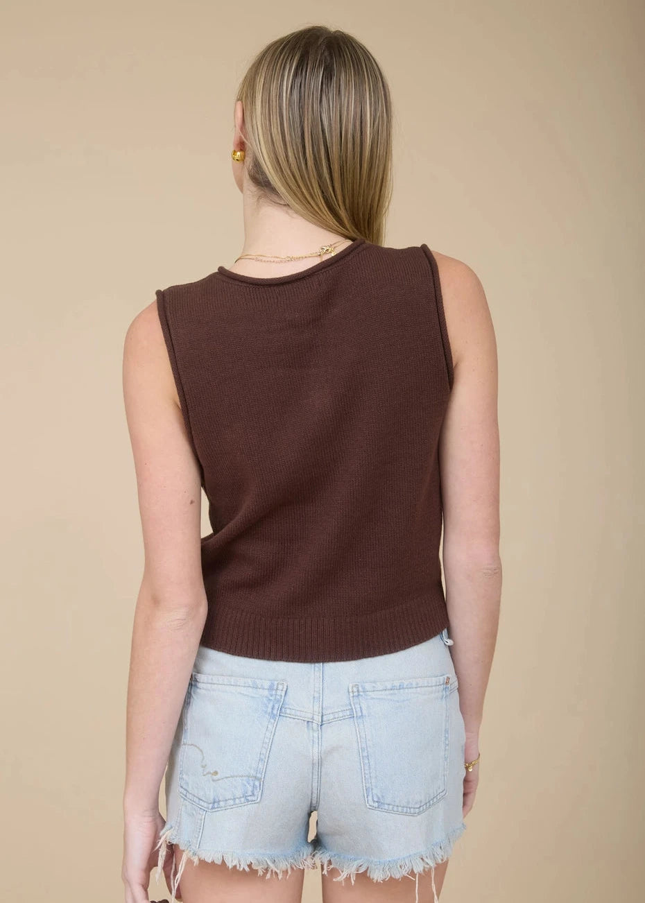 Aurora Raw Edge Knit Vest in Chocolate