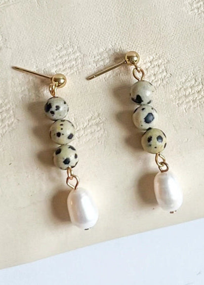 Natalie Clare Jasper and Pearl Drop Earrings