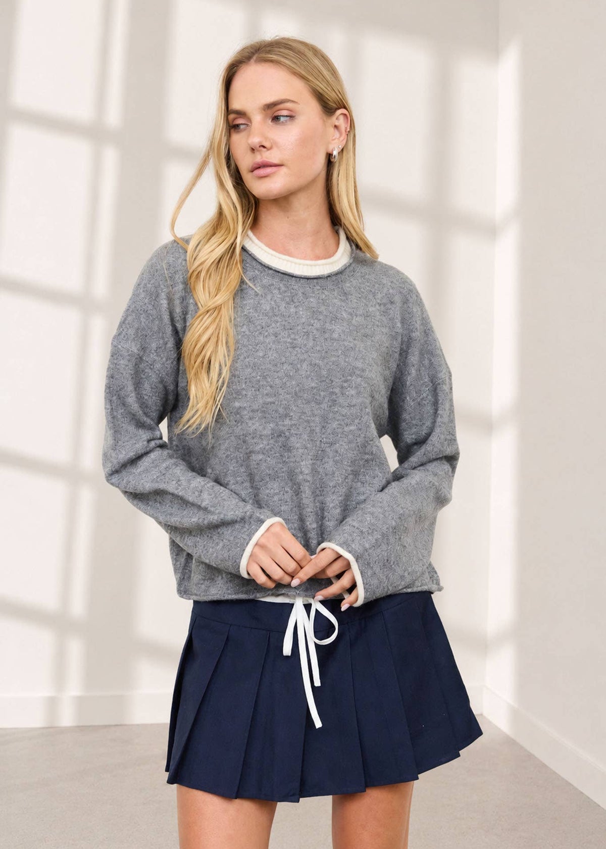 Clare Contrast Rolled Edge Cozy Sweater- Multiple Colors