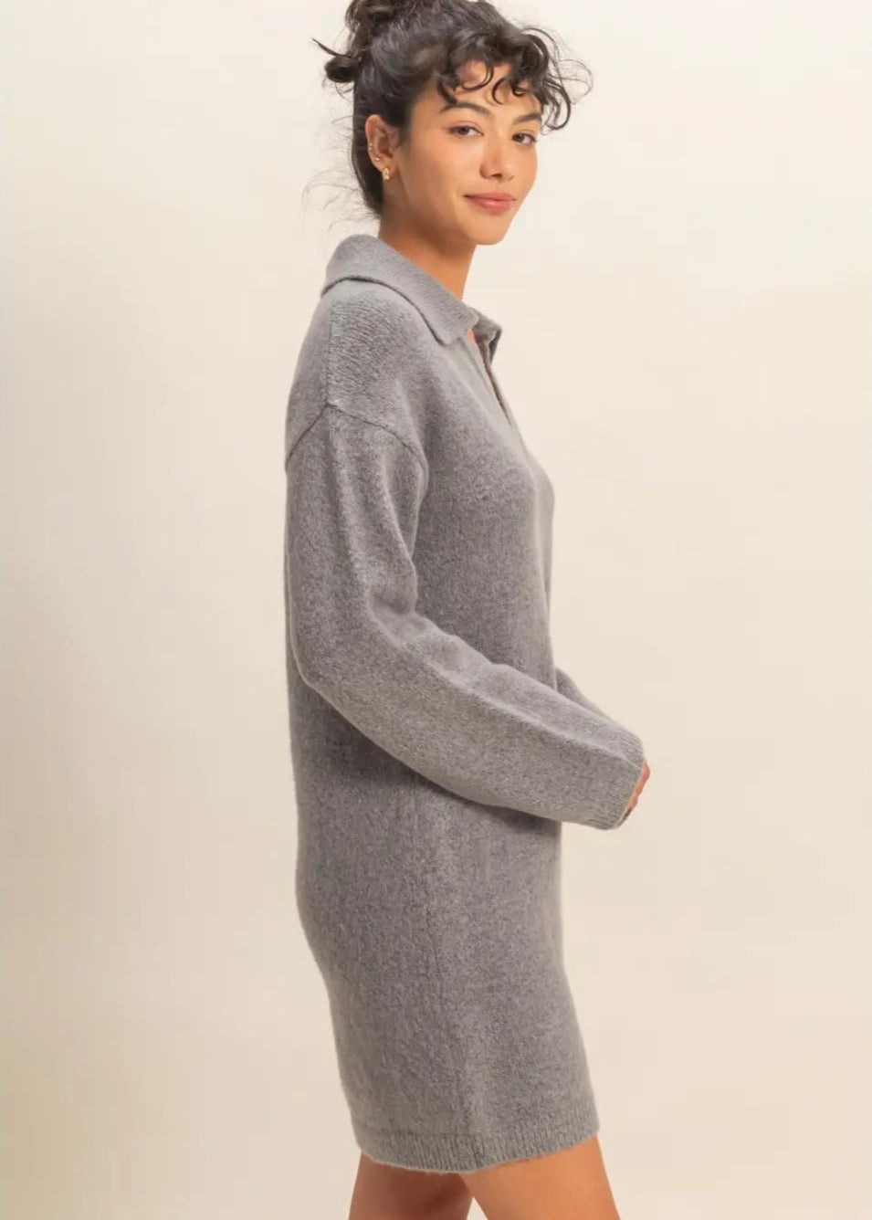 Blair Polo Sweater Dress in Heather Gray