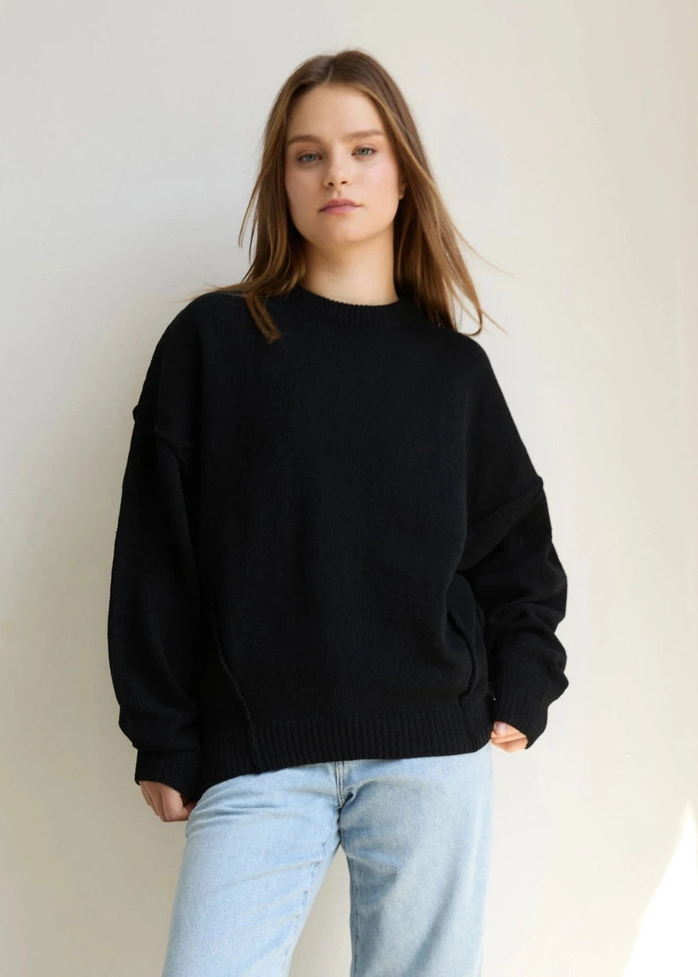 The Blank Lab Drop Shoulder Chenille Sweater in Black