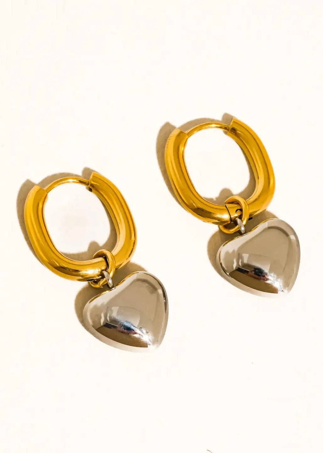 Noor Two Tone Drop Heart Earring