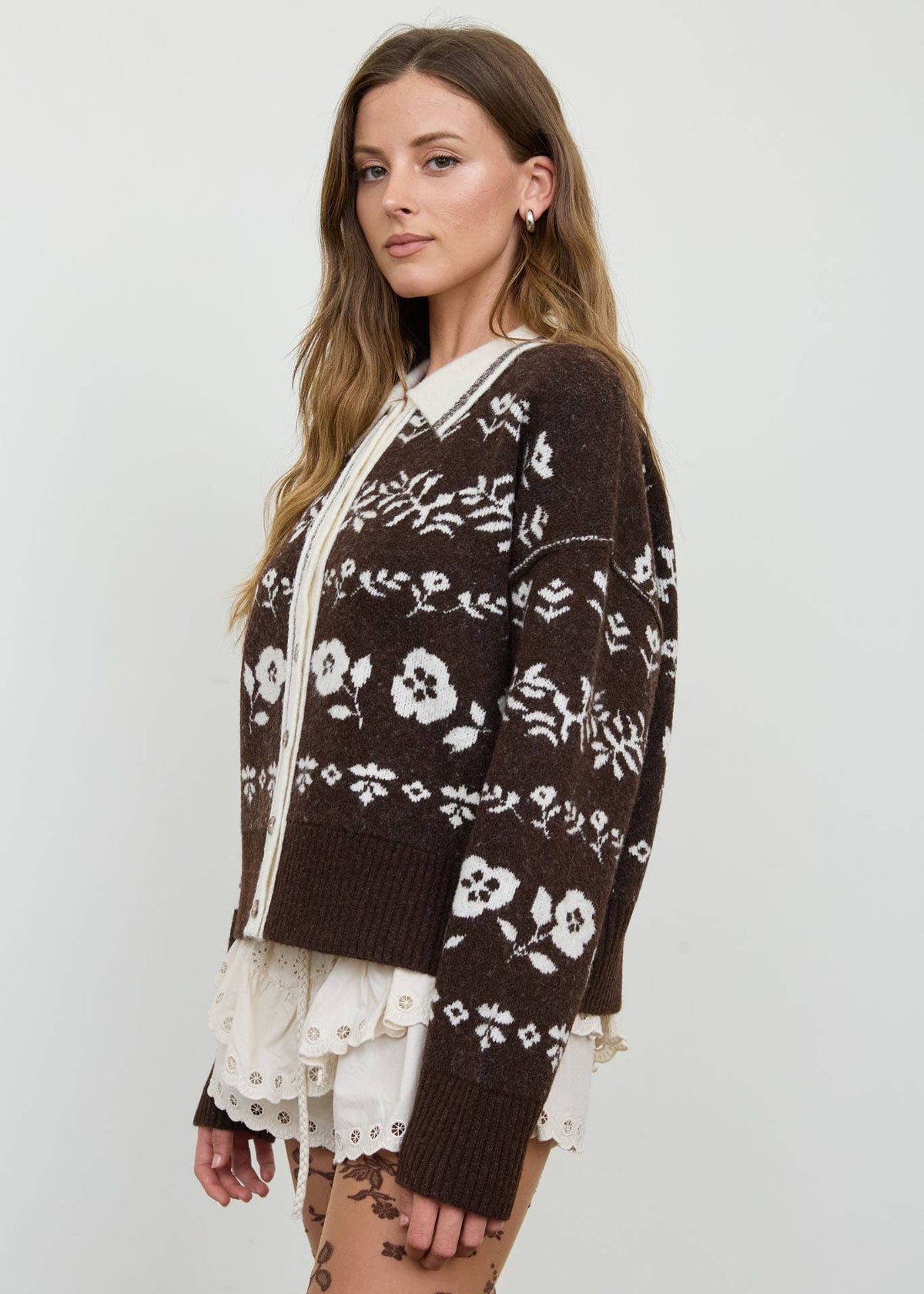 Diana Collared Floral Jacquard Cardigan