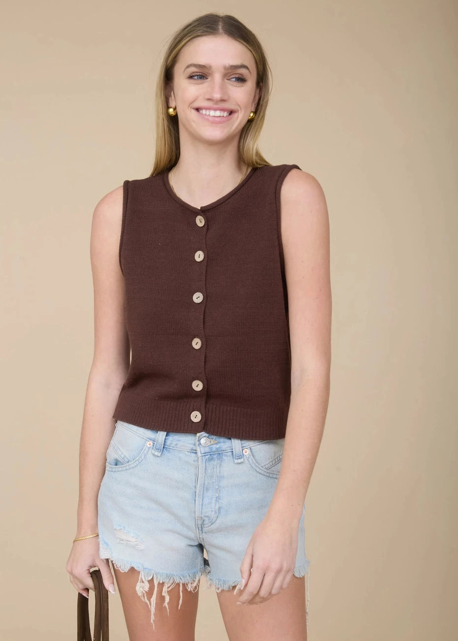 Aurora Raw Edge Knit Vest in Chocolate