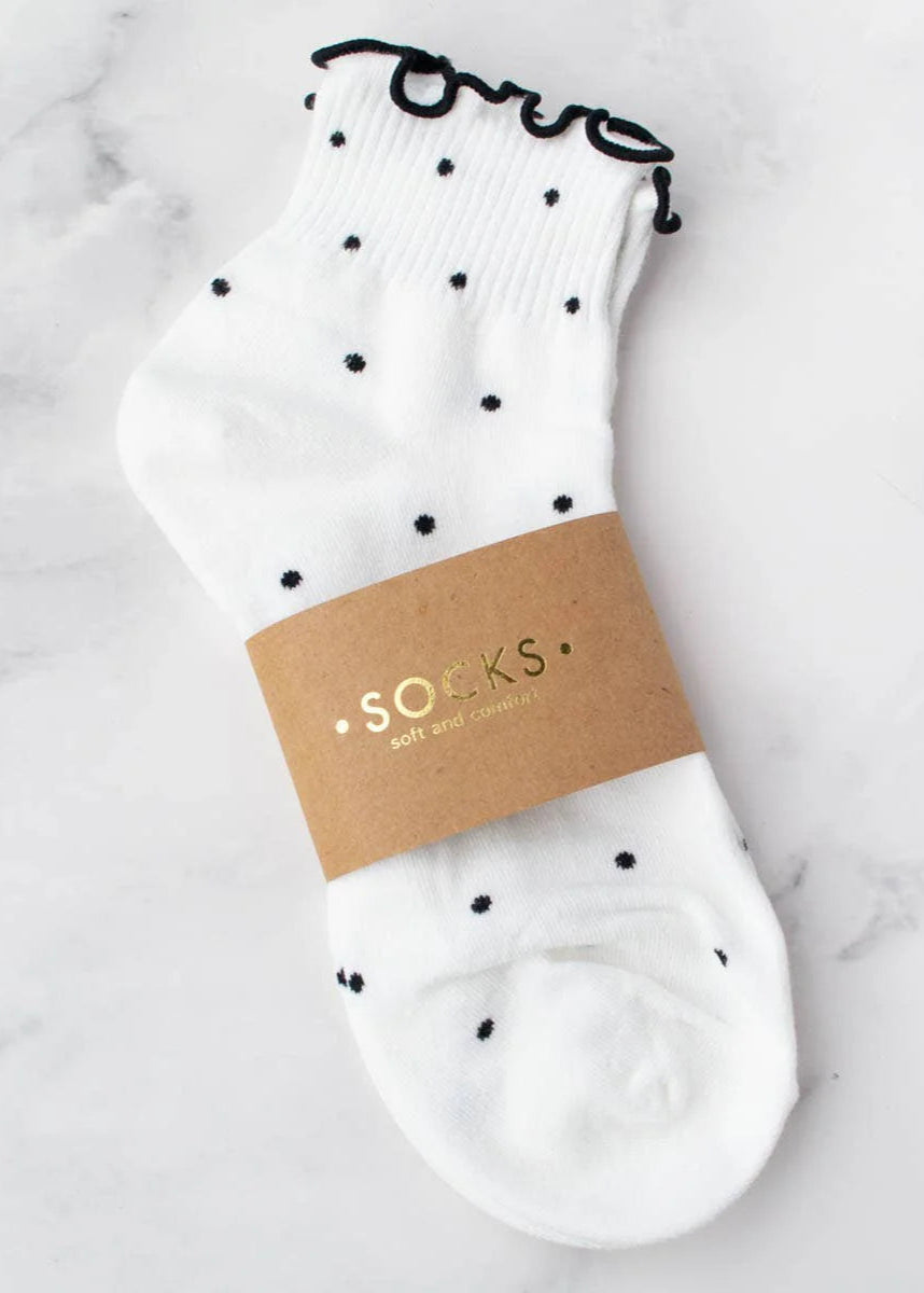 Claire Ruffled Polka Dot Ankle Socks in White