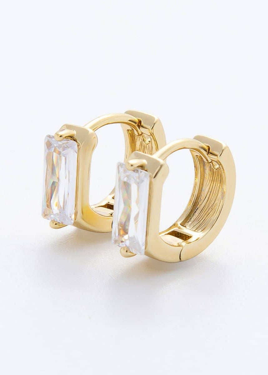 Bold Baguette 14K Gold Plated Huggie Earrings