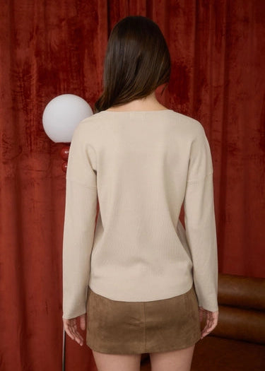 Sophia Oatmeal V Neck Knit Sweater