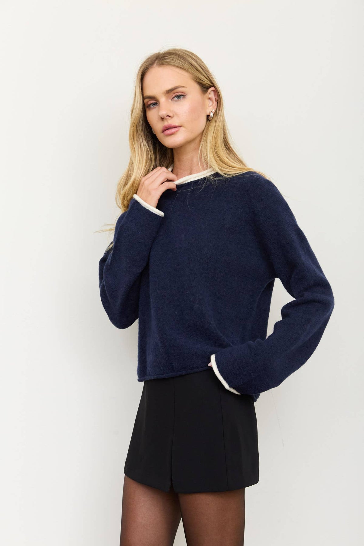 Clare Contrast Rolled Edge Cozy Sweater- Multiple Colors