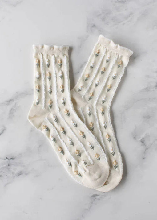 Dainty Floral Socks in Cream