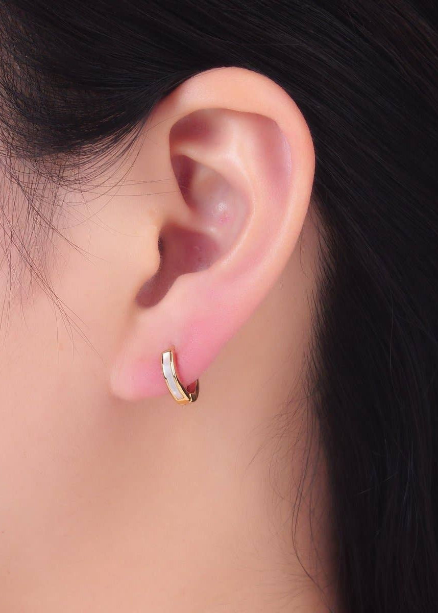 Shell Pearl Gold Filled Huggie Earrings
