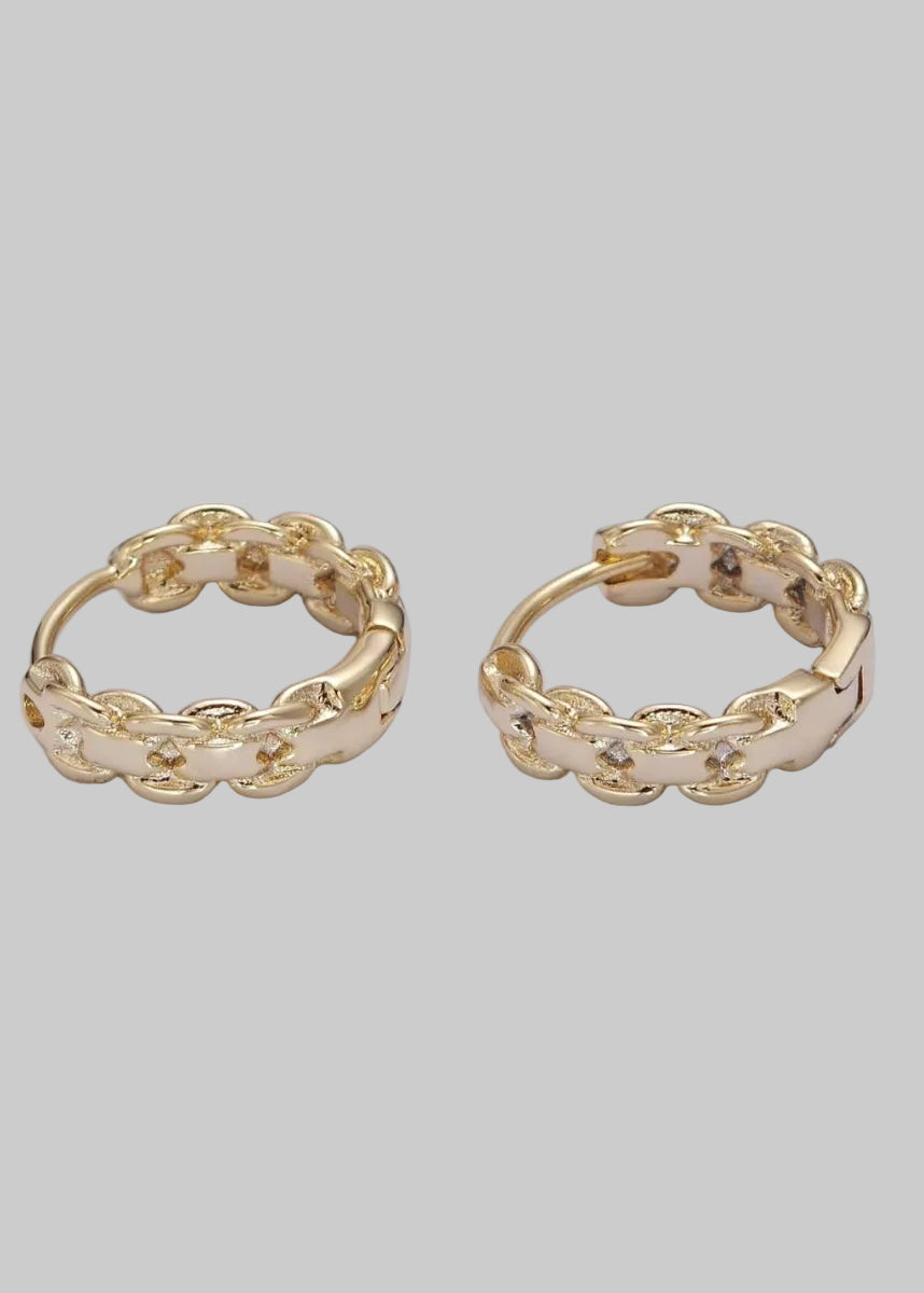 14K Gold Filled Chain Link Huggie Hoop Earrings