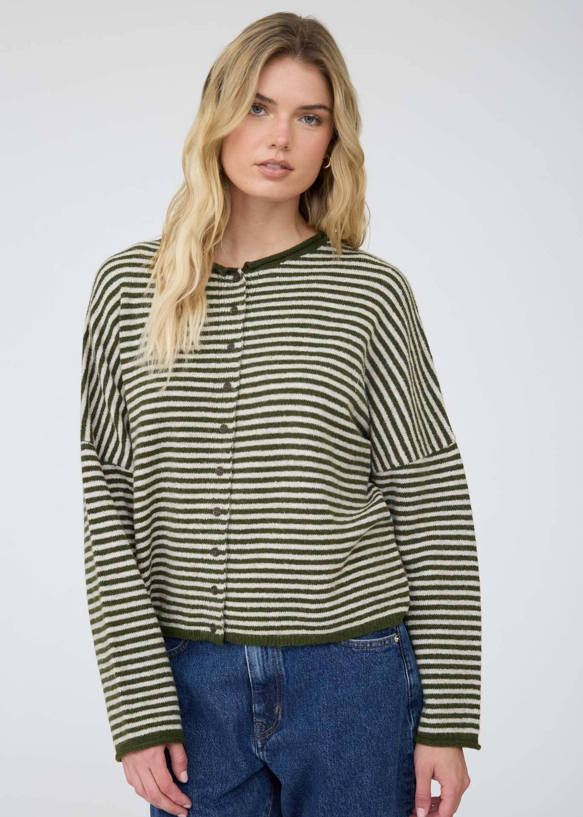 Juniper Striped Cardigan in Olive