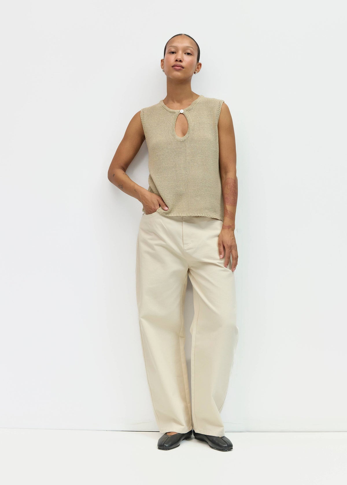 Molli Keyhole Knit Top in Beige