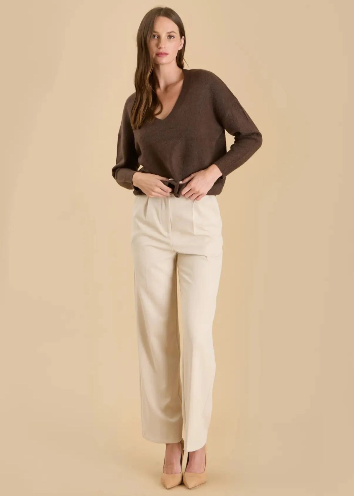 Morgan V Neck Pullover Sweater in Chocolate