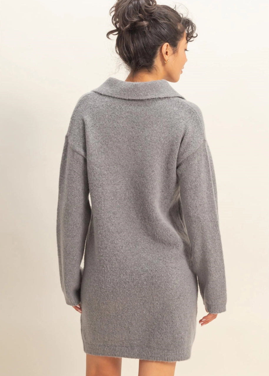 Blair Polo Sweater Dress in Heather Gray