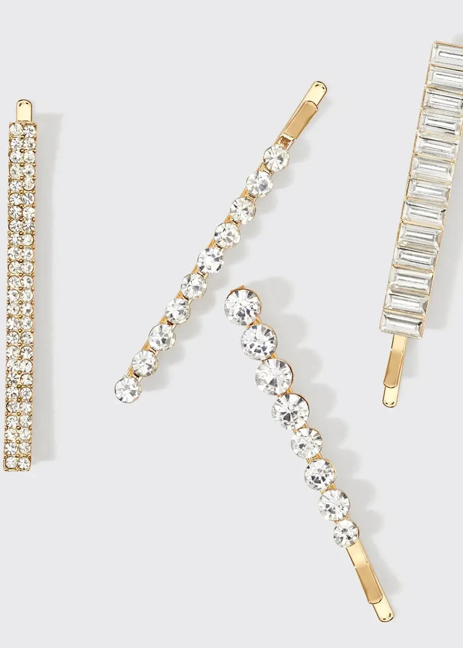 Kitsch Metal Rhinestone Bobby Pins Set in Gold