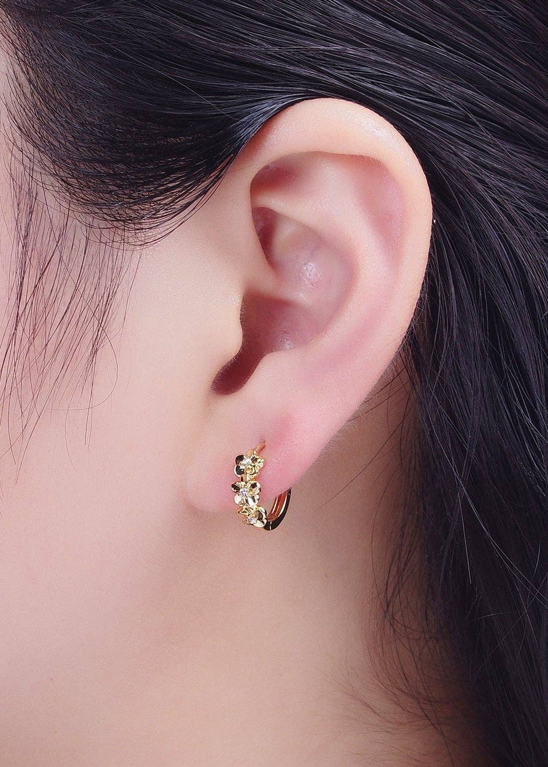 16K Gold Filled Flower Huggie Hoops Earrings