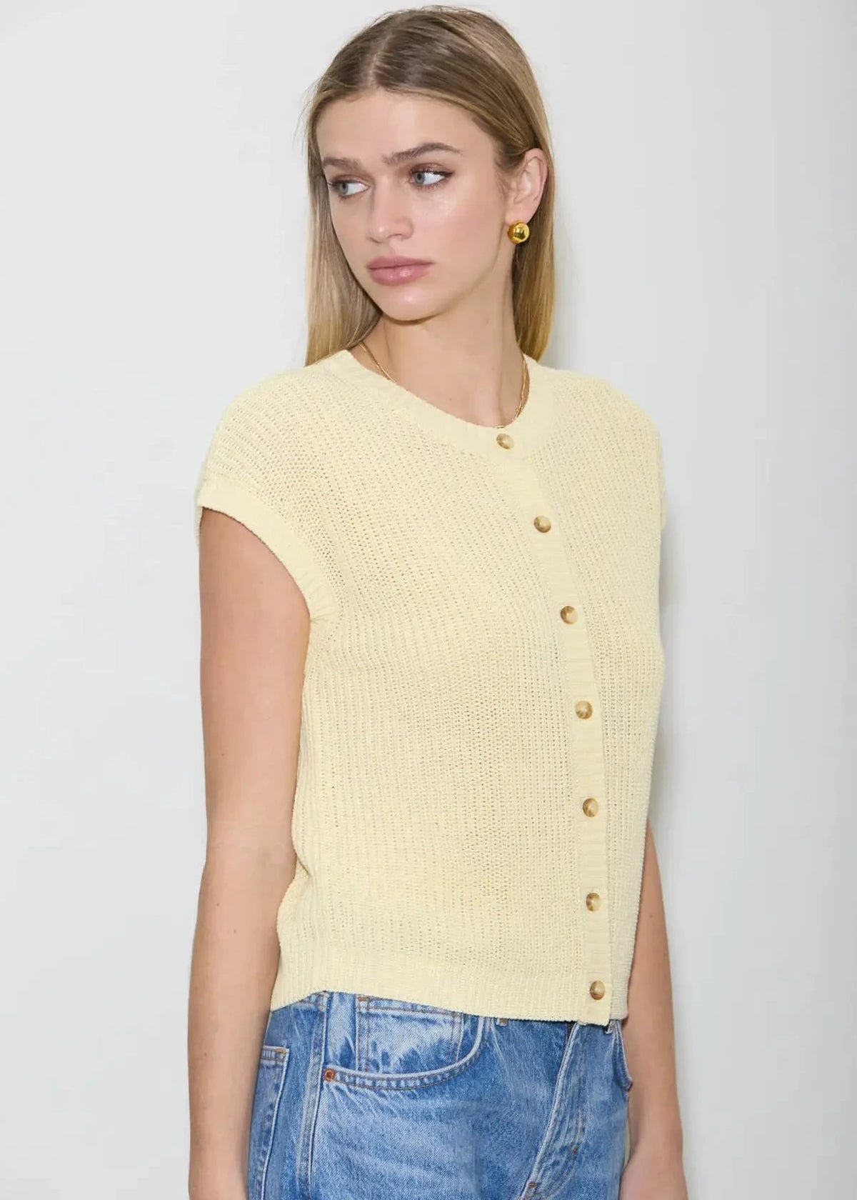 Gracie Button Down Knit in Butter Yellow