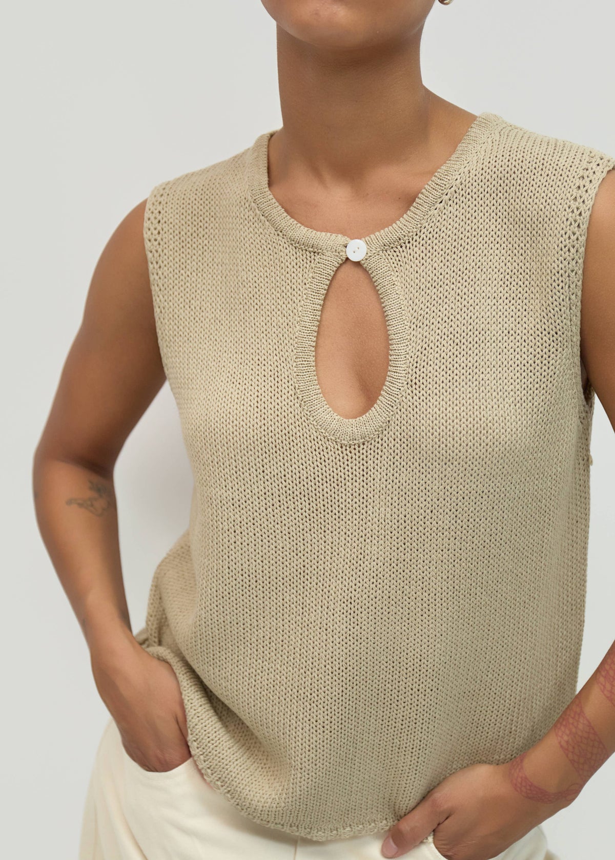 Molli Keyhole Knit Top in Beige