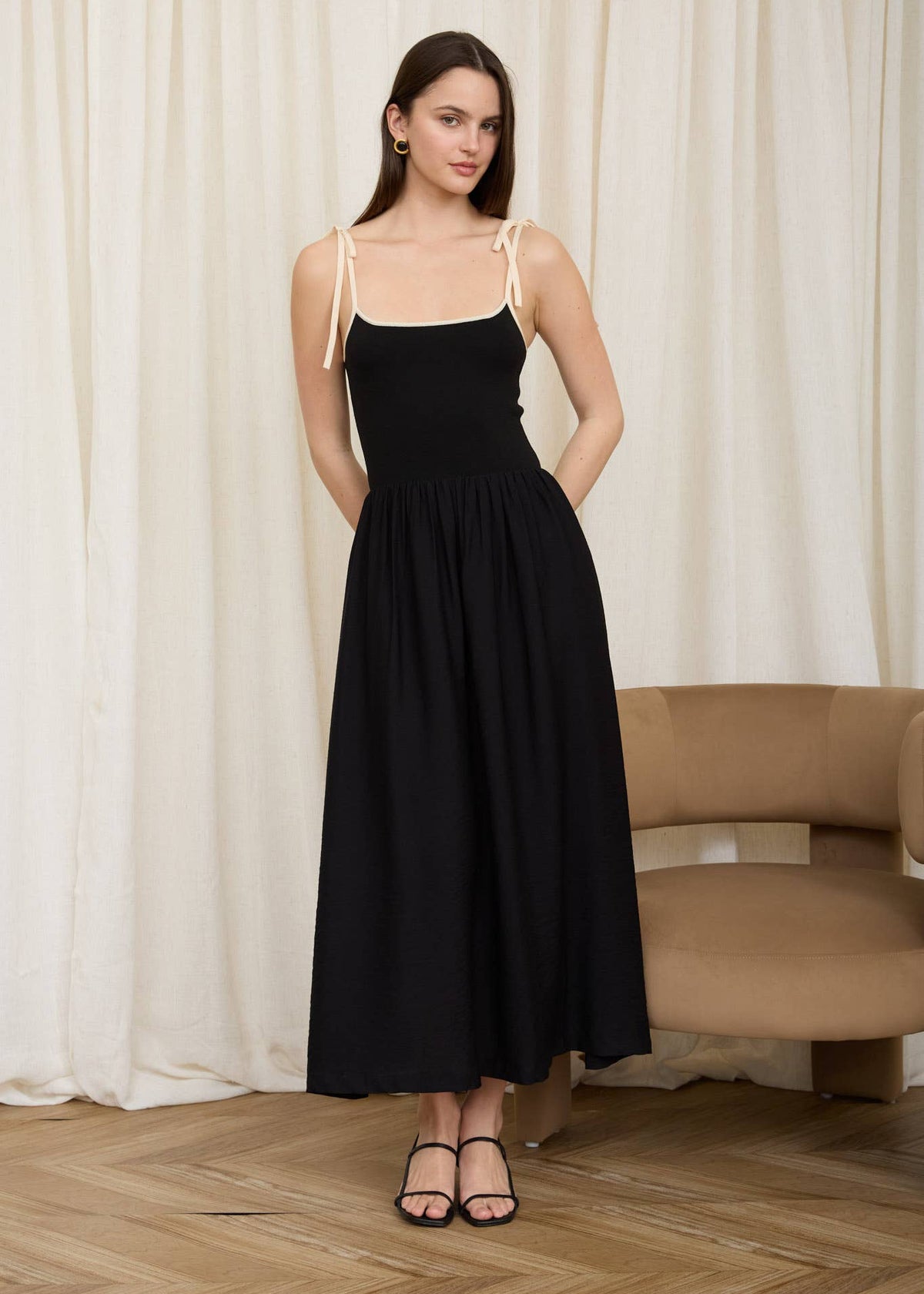 Lindsey Contrast Spaghetti Midi Dress