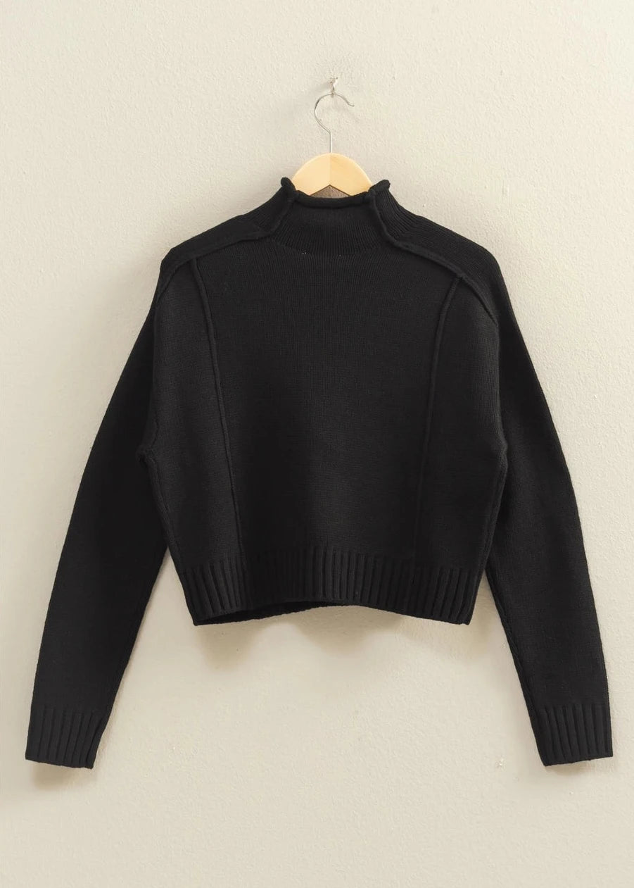 Piper Roll Neck Knit Sweater in Black