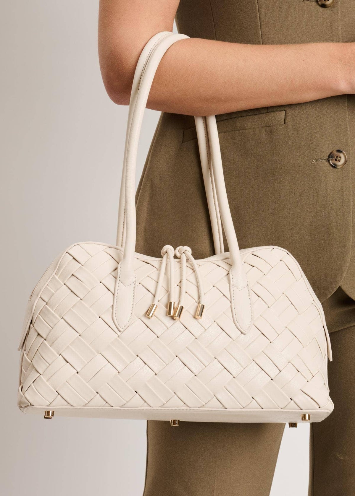 Moda Luxe Lotus Cream Woven  Shoulder Bag