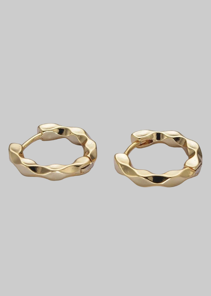 Flat Twist Geometric Gold Huggie Hoops Earrings Gold Filled