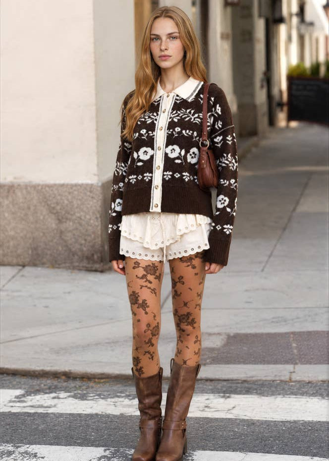 Diana Collared Floral Jacquard Cardigan
