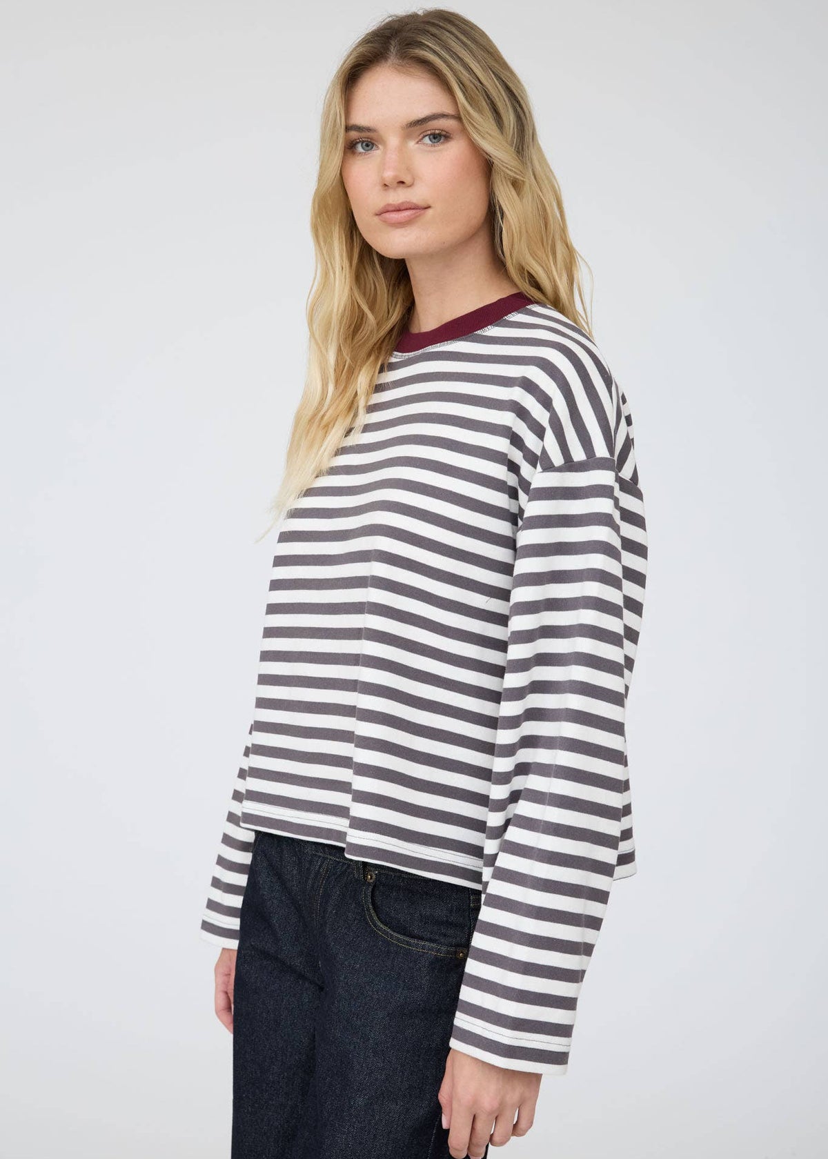 Kenzie Color Block Striped Charcoal Top