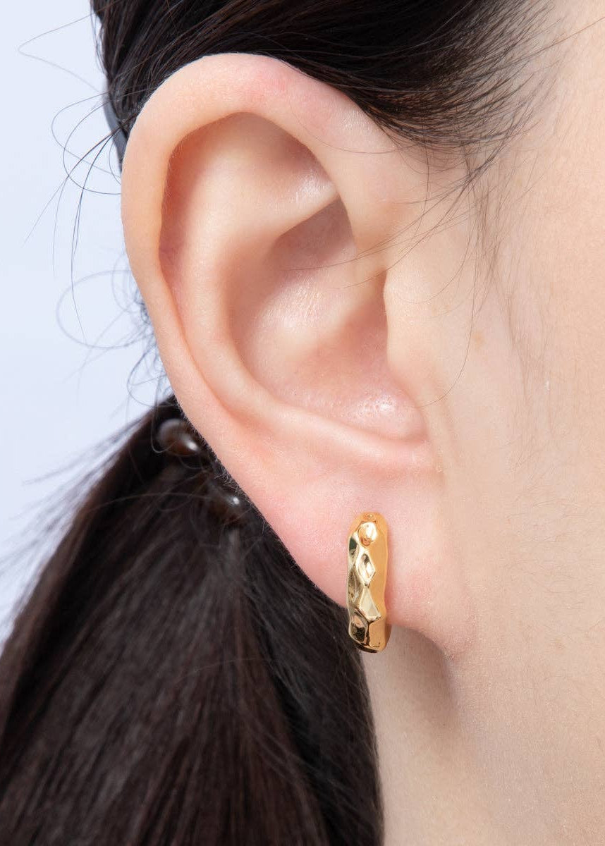 Gold Hammered Huggie Earrings
