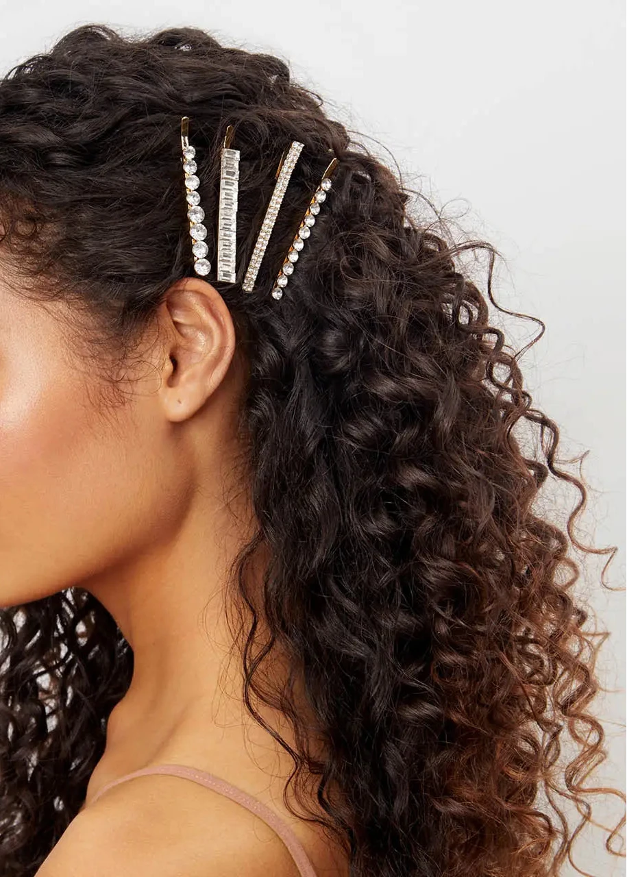 Kitsch Metal Rhinestone Bobby Pins Set in Gold