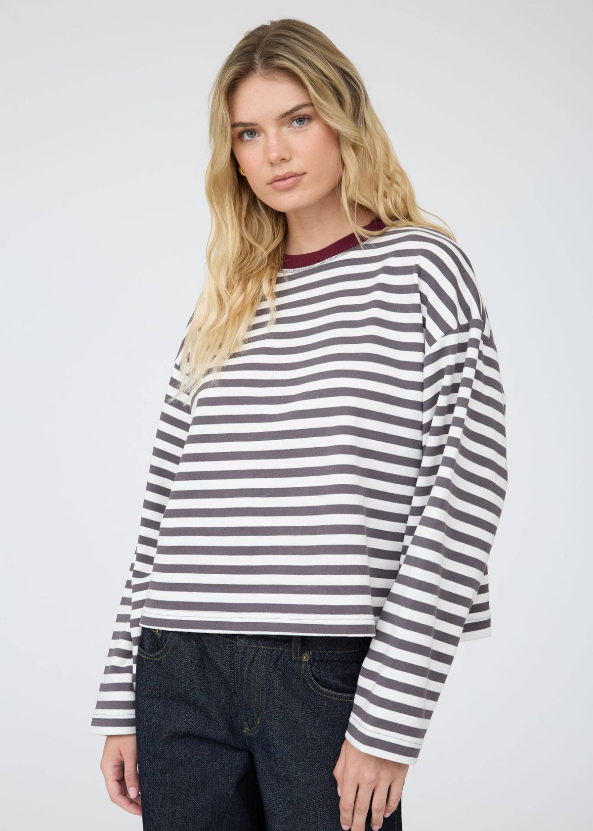 Kenzie Color Block Striped Charcoal Top