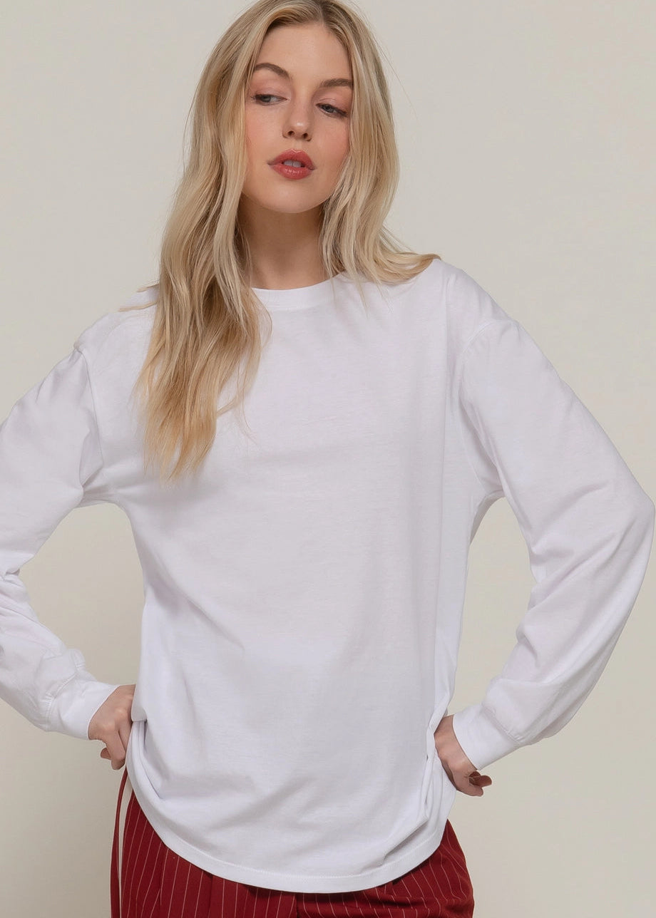 100% Cotton Long Sleeve White Tee