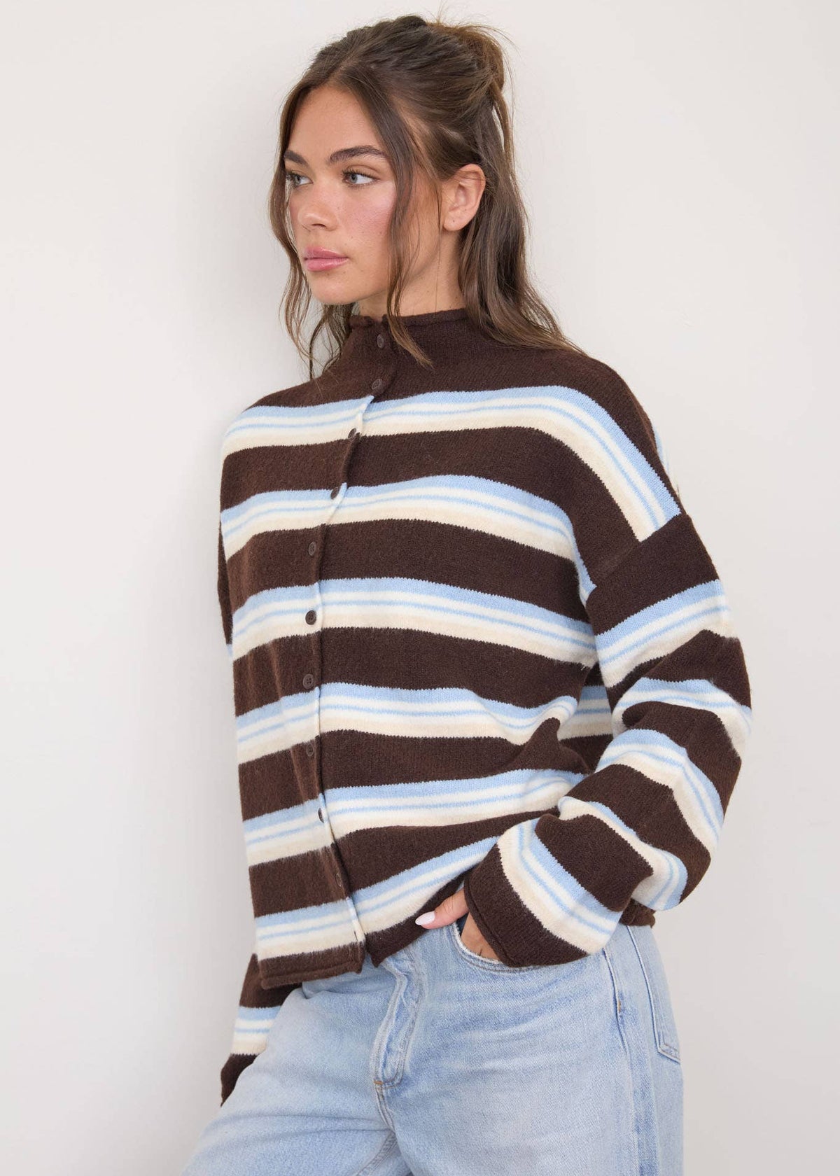 Mallory Chocolate & Dusty Blue Cardigan