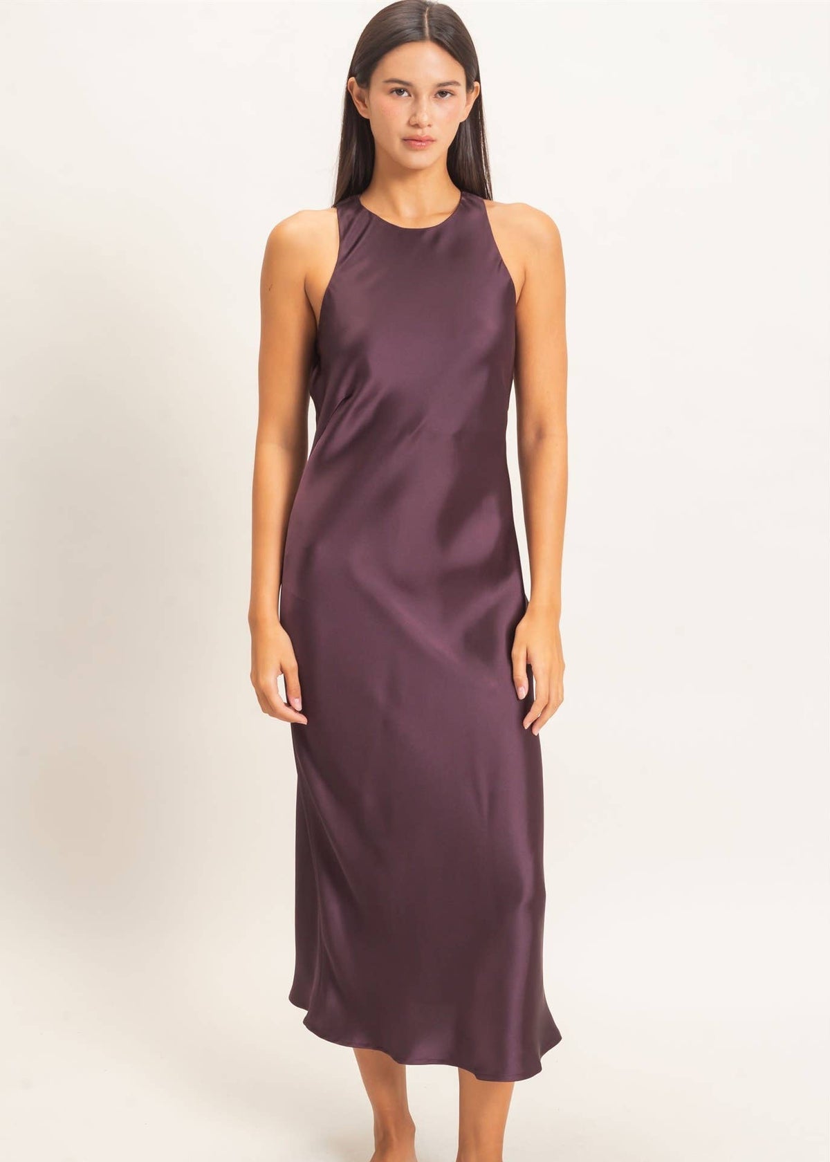 Stassi Sleeveless Satin Midi Dress
