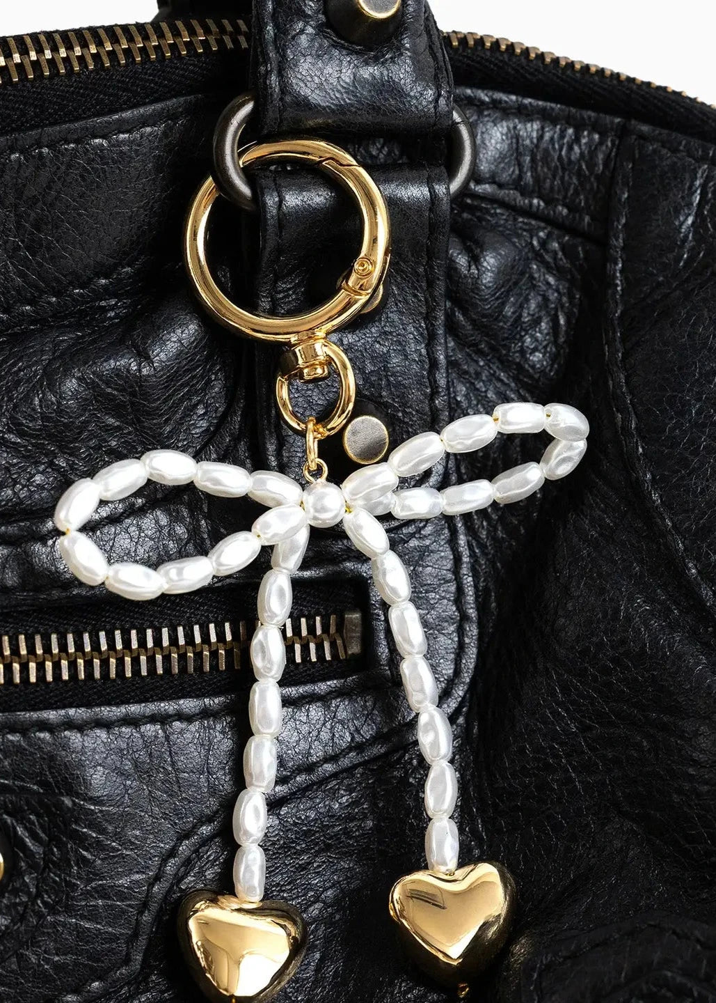Pearly Bow & Heart Bag Charm